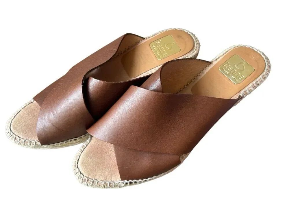 Kanna Leather Slip-on Wedge Sandals sz 41 / 10.5 Espadrille Boho Beach Vacation